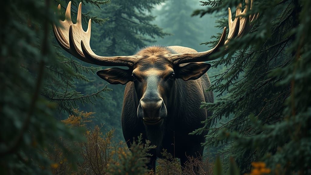Menacing Moose Emerges from Thicket: Matte Painting