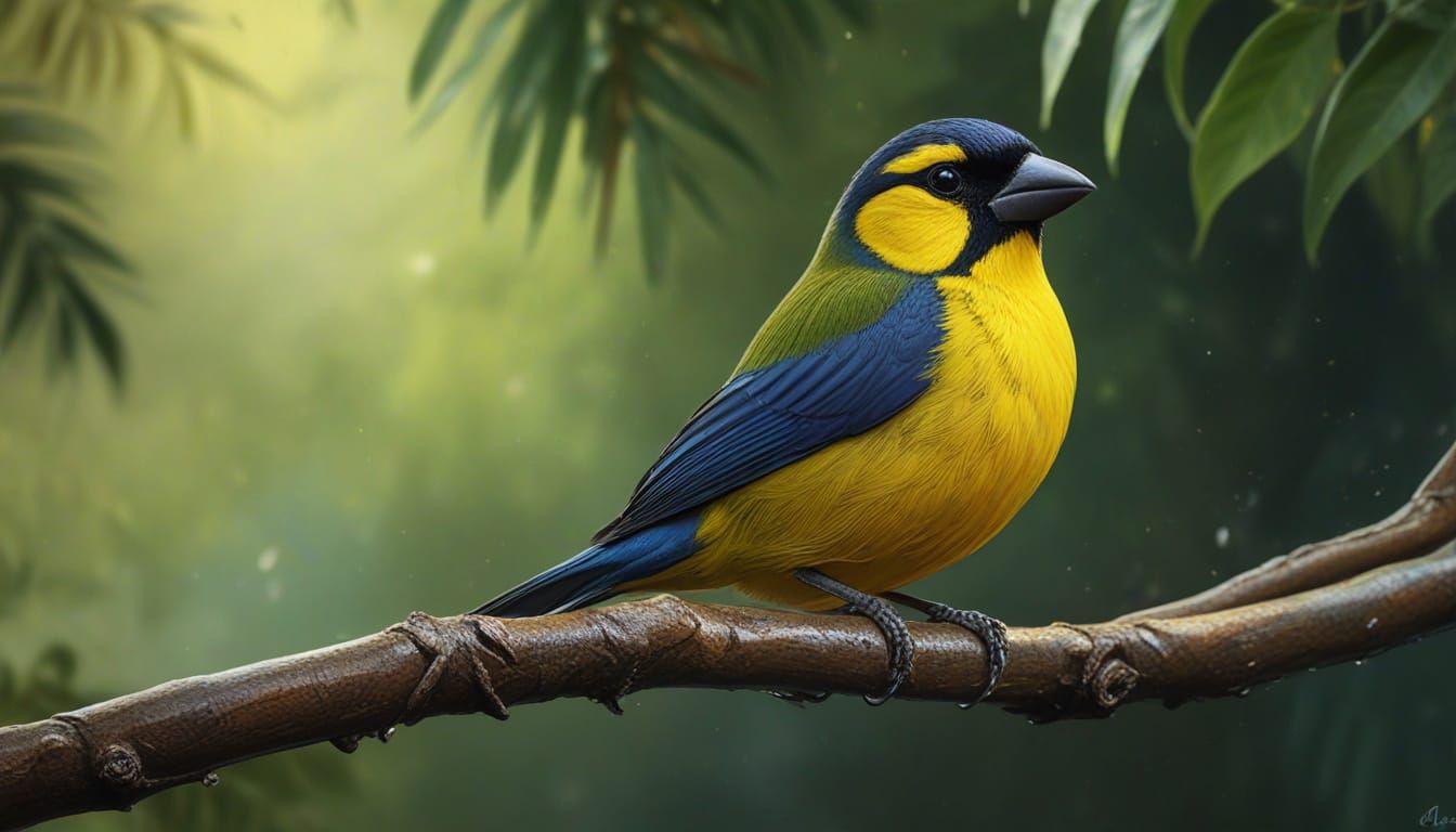 Hyperrealistic Yellow-Crowned Euphonia Bird Art