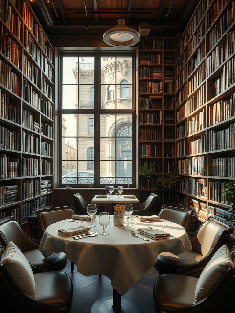 Upscale Restaurant Amidst a Cozy Bookstore Sanctuary