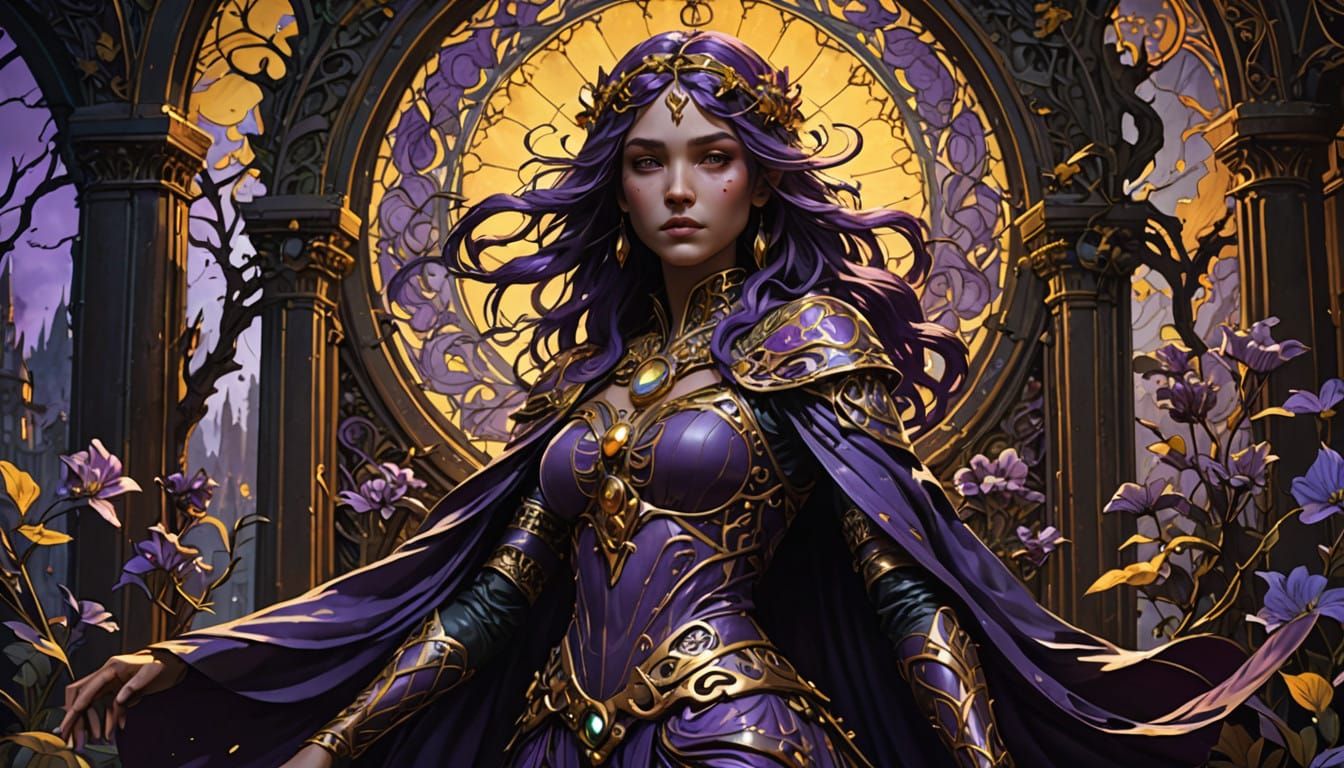 Ethereal Dark Fantasy Scene in Art Nouveau Style