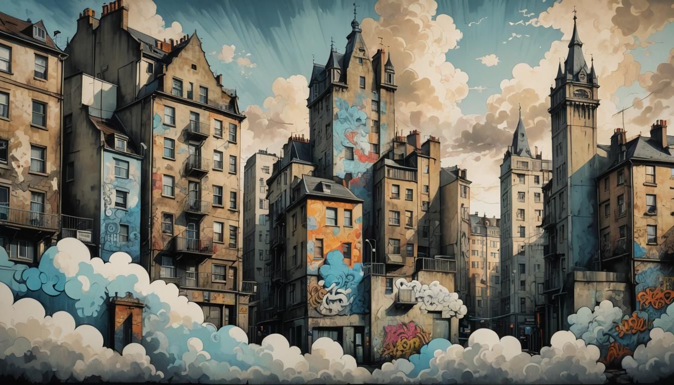 Elaborate City Street Graffiti at Dawn