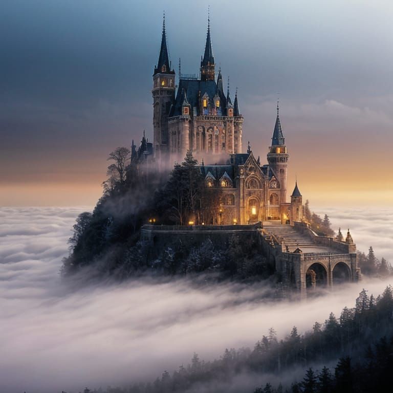 Ethereal Cityscape in Dramatic Mist