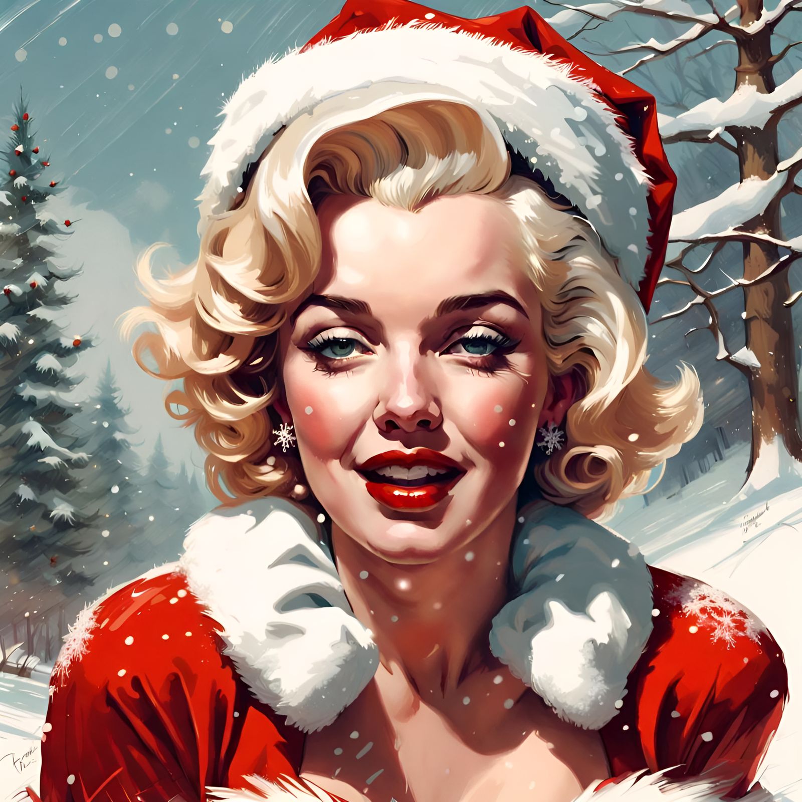 Marilyn in Santa Outfit, Retro Pin-Up Style
