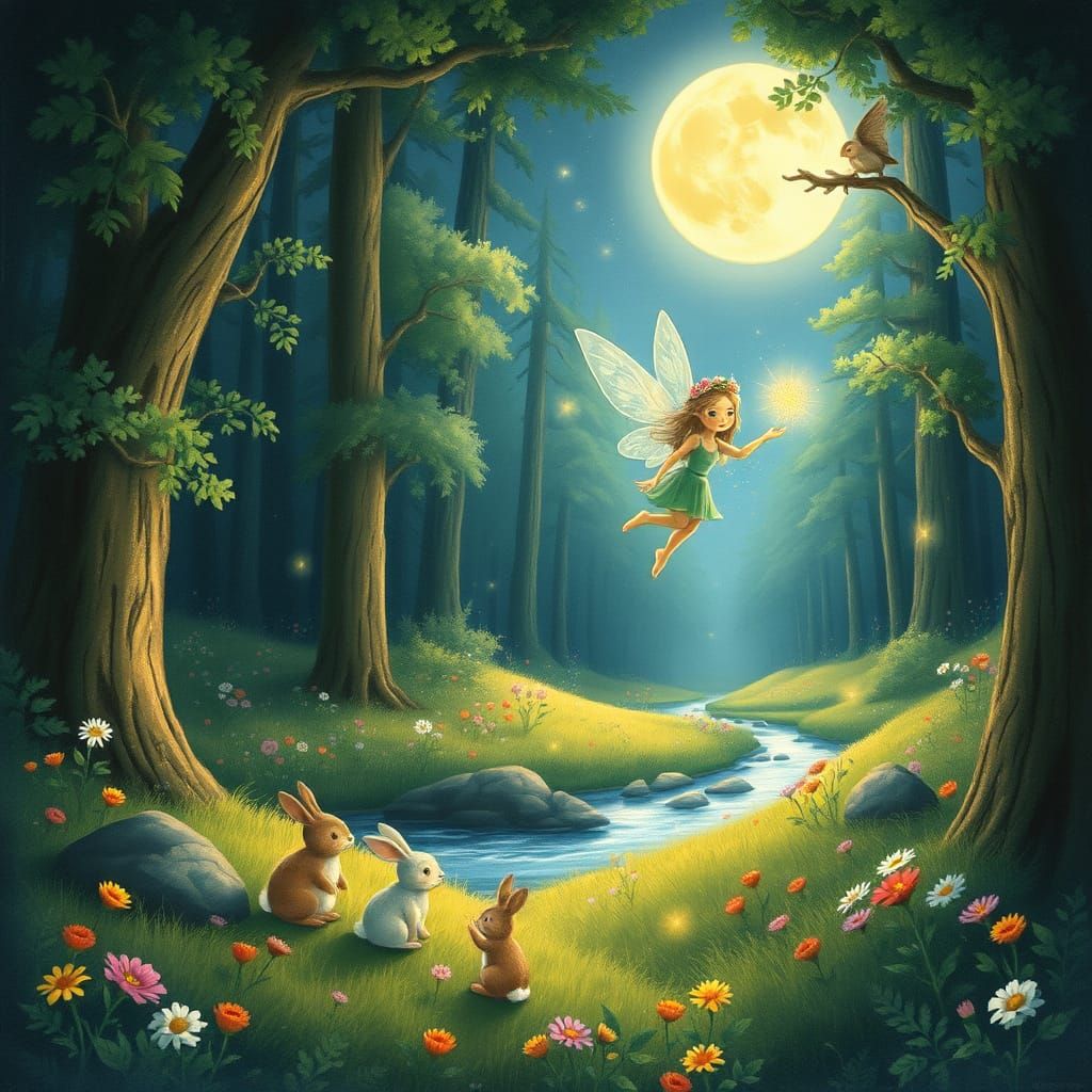 Whimsical Forest Fairy in Dreamy Watercolor Style