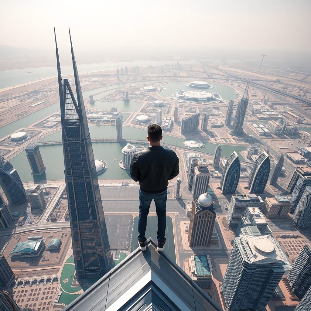 Dubai View from Burj Khalifa in Futuristic Style