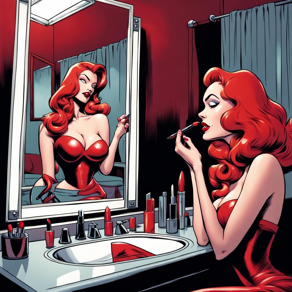 Jessica Rabbit Applies Lipstick: Comic Book Art