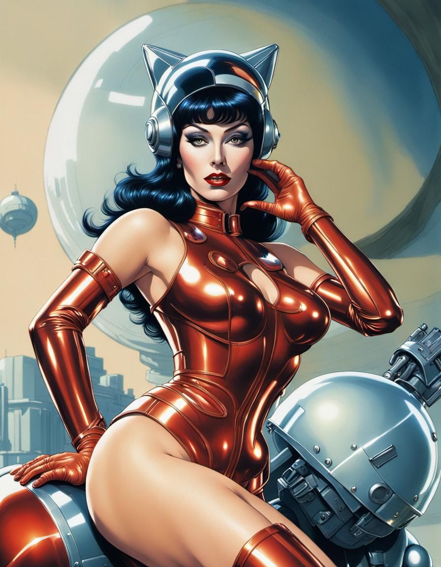 Chrome Gynoid in Sorayama Style: 80s Concept Art