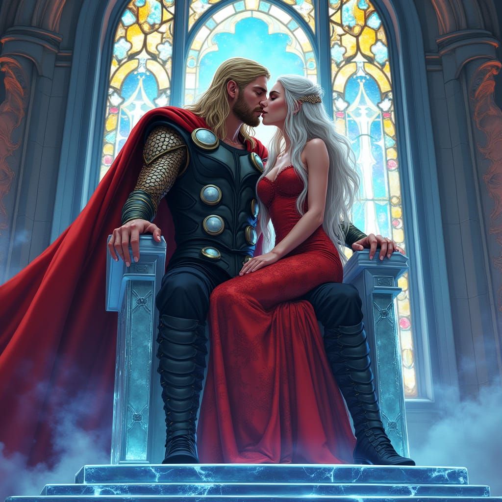 Thor and Daenerys Kiss on Crystal Throne