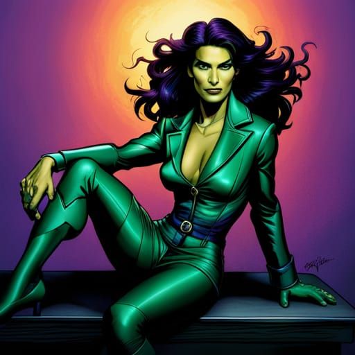 She-Hulk with Green Skin and Purple Outfit