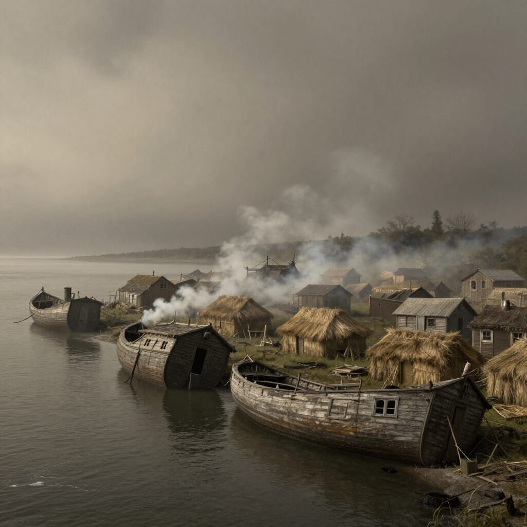 Medieval Swampy Shore With Ship Homes