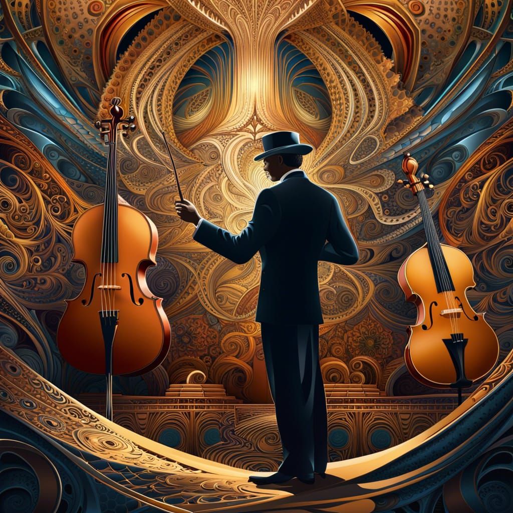 Majestic Orchestra in Concert Hall with Fractal Elements