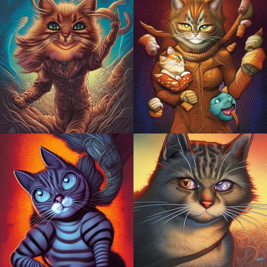 Wool Cats in Comic Book Art Style