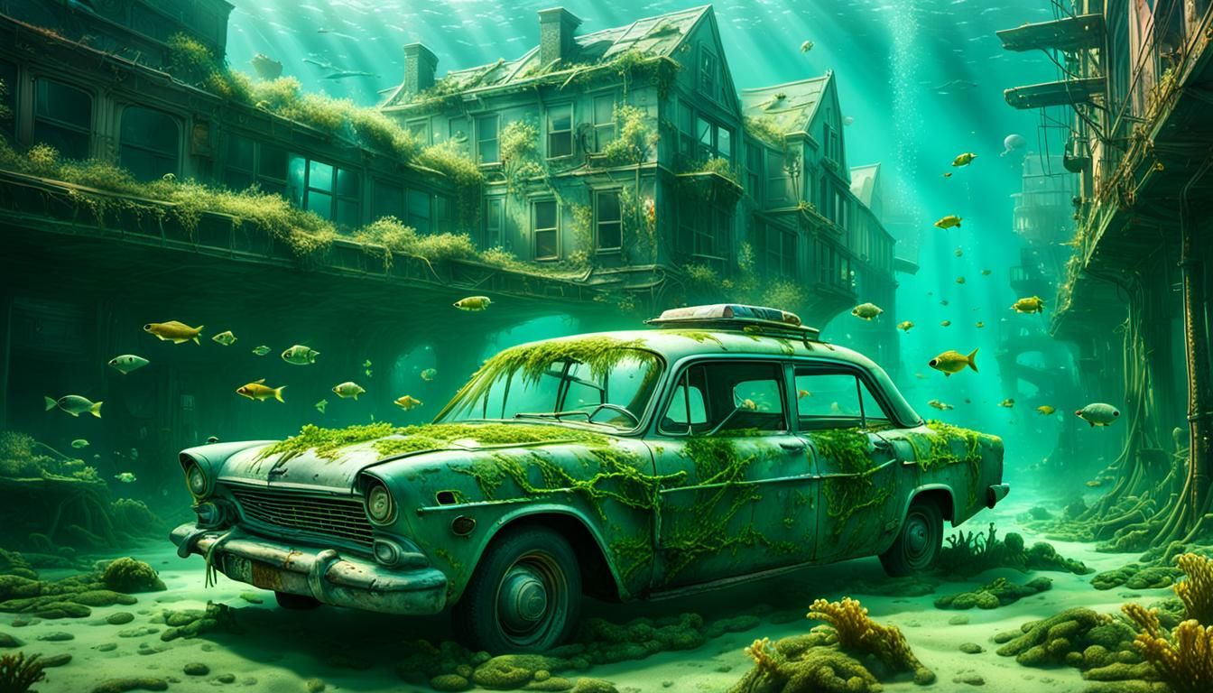 Underwater NYC Street in Post-Apocalyptic Surrealism