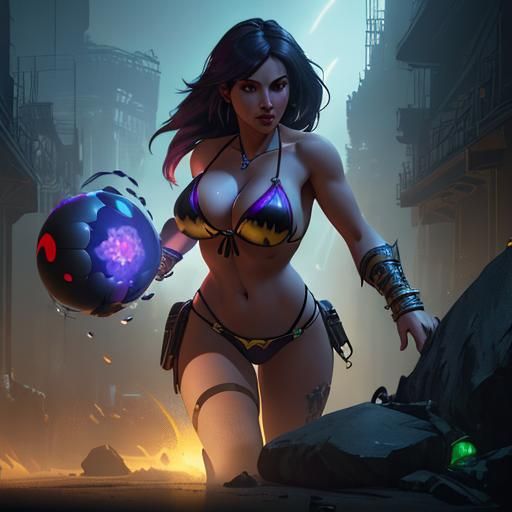 Pac-Man and Woman in Dark Fantasy Art