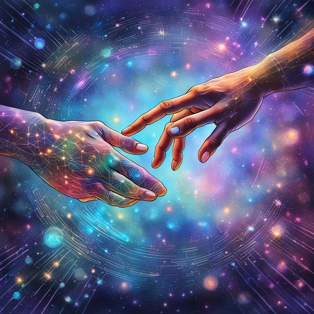 Reaching Hands: Holographic Cosmic Illustration