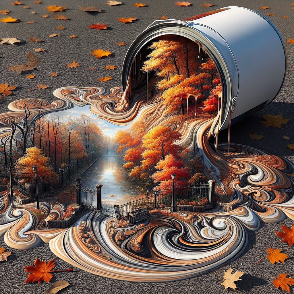 Autumn Day Spill: Hyperrealistic Expressionistic Ink Paintin...