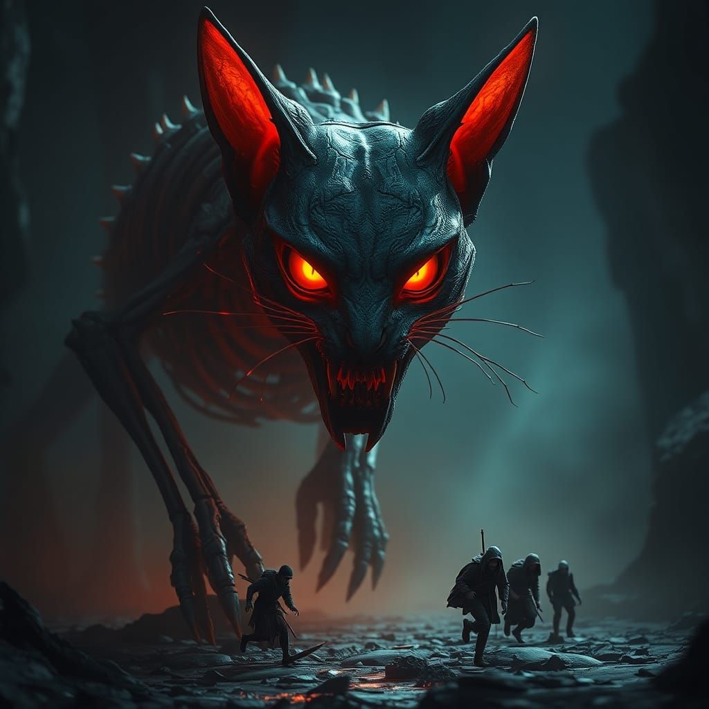 Horrifying Skeletal Cat Emerges from Darkness