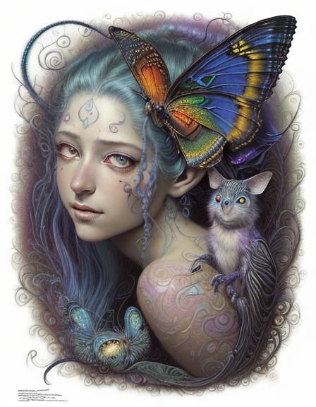 Surreal Bat Goddess in Fluorescent Art Style