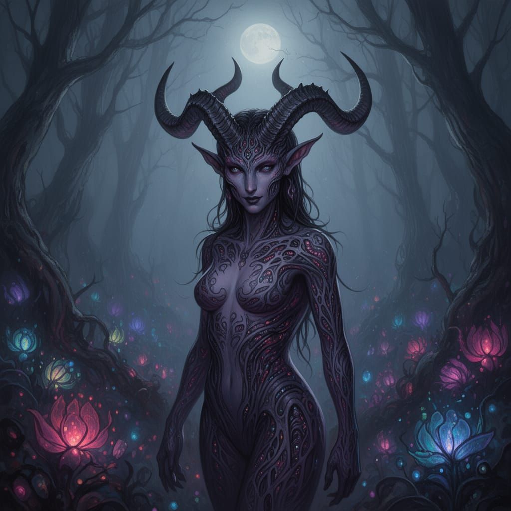 Eldritch Tiefling in Ancient Forest