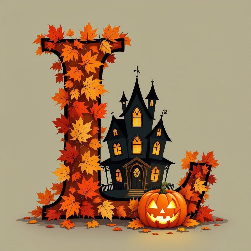Gothic Haunted House Inside Autumn Letter L