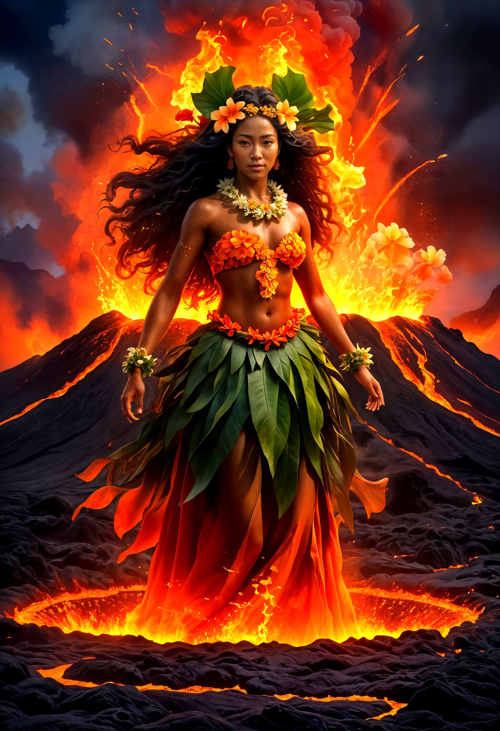 Pele, Hawaiian Goddess of Volcanoes, in Digital Painting
