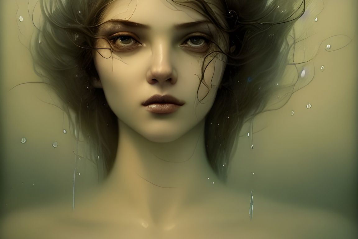 Girl Transforms to Water: Macabre Photorealistic Portrait