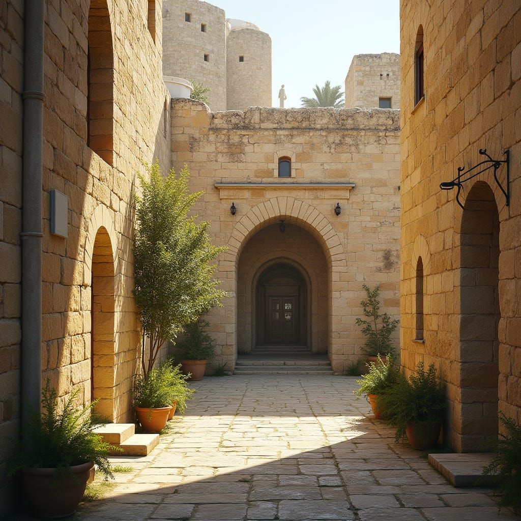 Old City Jerusalem Stone Walls in Golden Light
