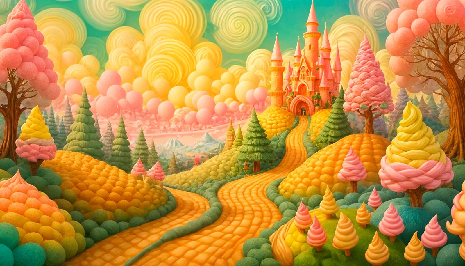 Ice Cream Kingdom in Spring Forest: Sfumato Style