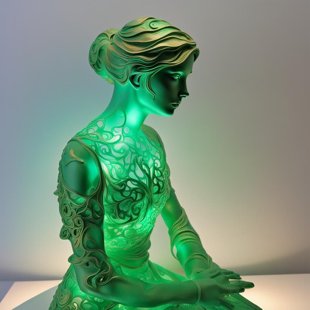 Ethereal Sculpture of Woman in Luminescent Gown