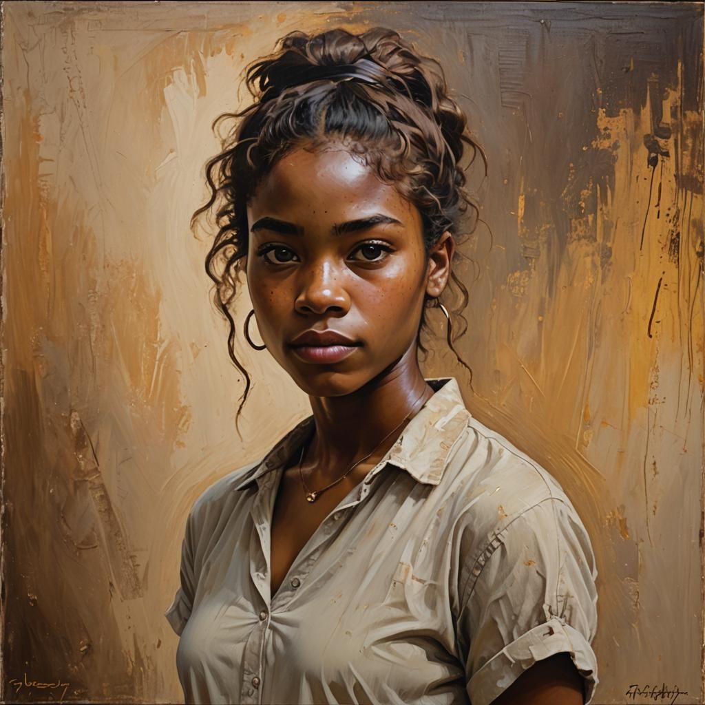 African American Woman Portrait in Oil Painting Style