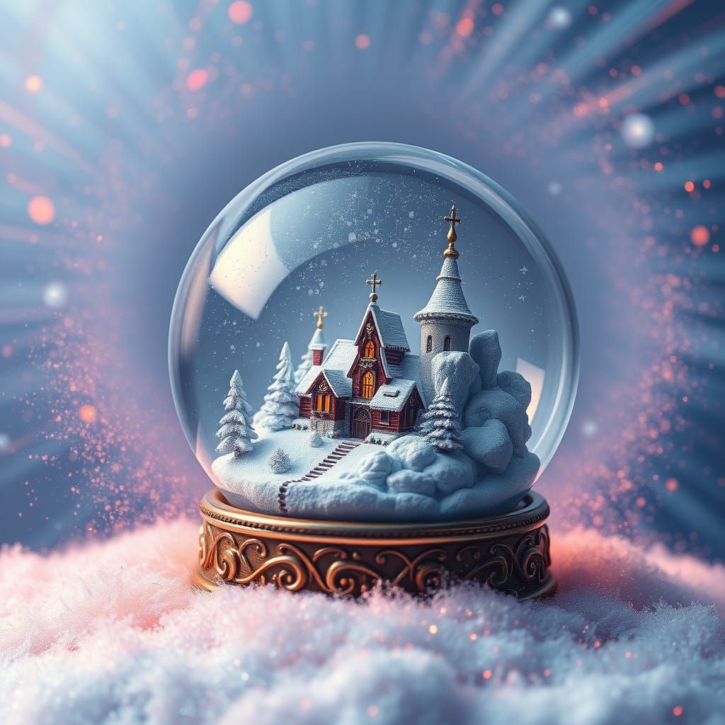 Whimsical Snow Globe with Swirling Cosmic Dust