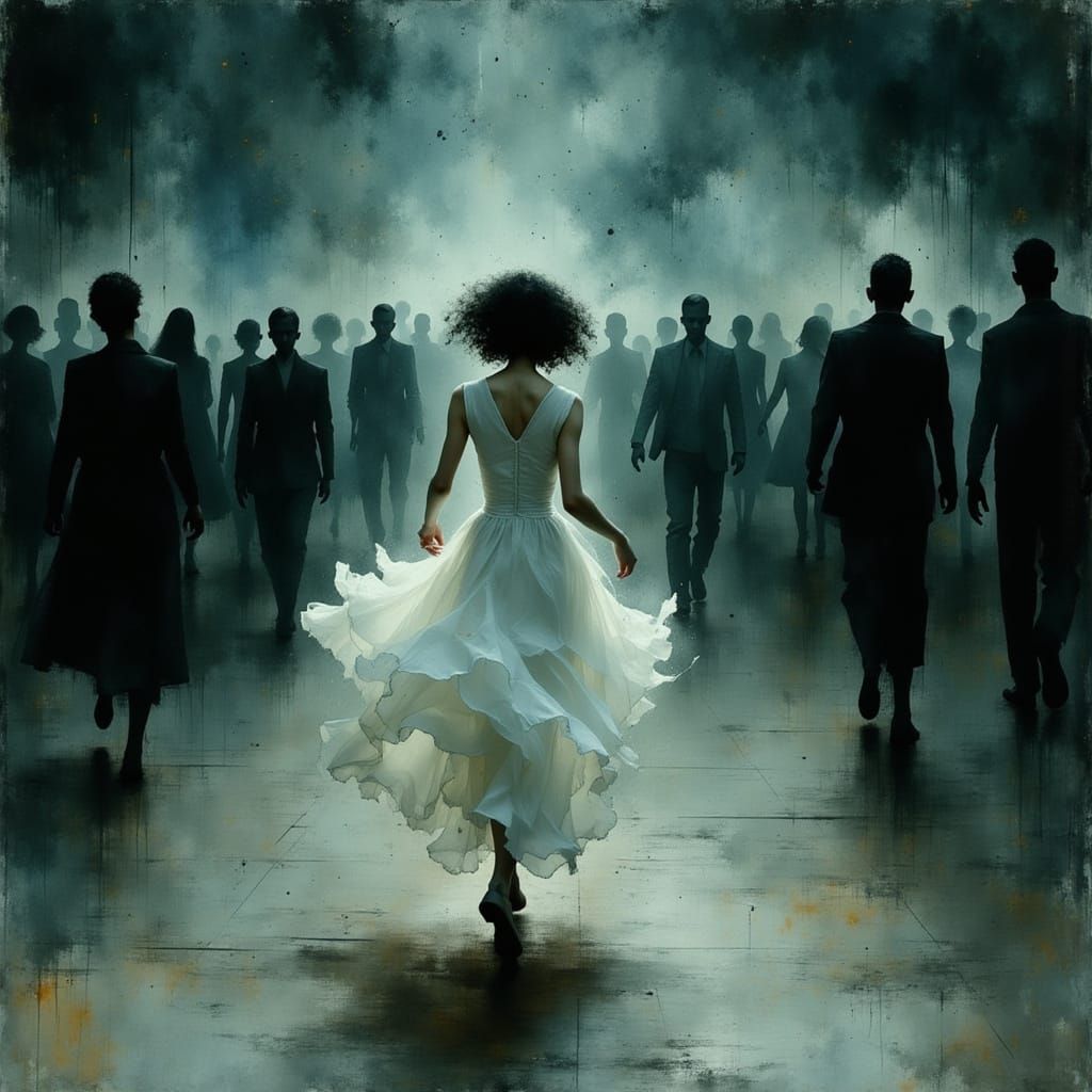 Woman in Shadowy Room as Dark Oil Painting