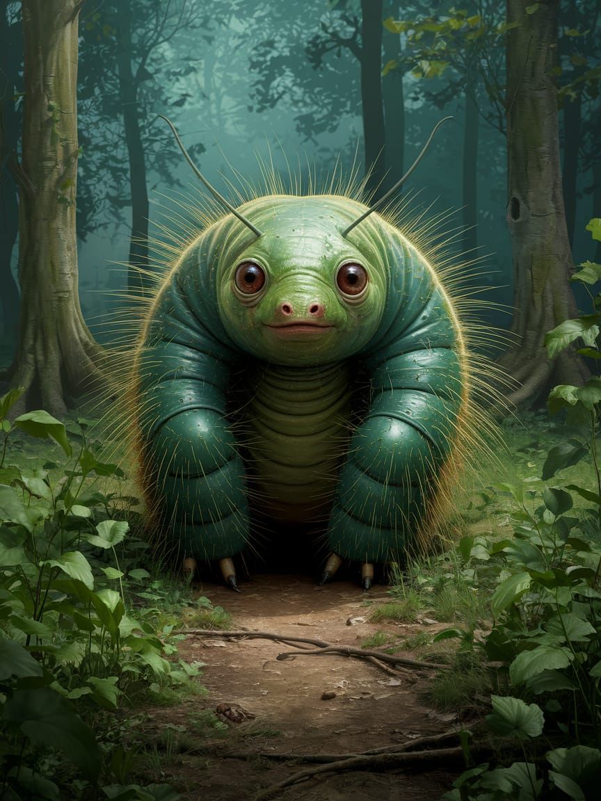 Fantasy Landscape with Giant Caterpillars