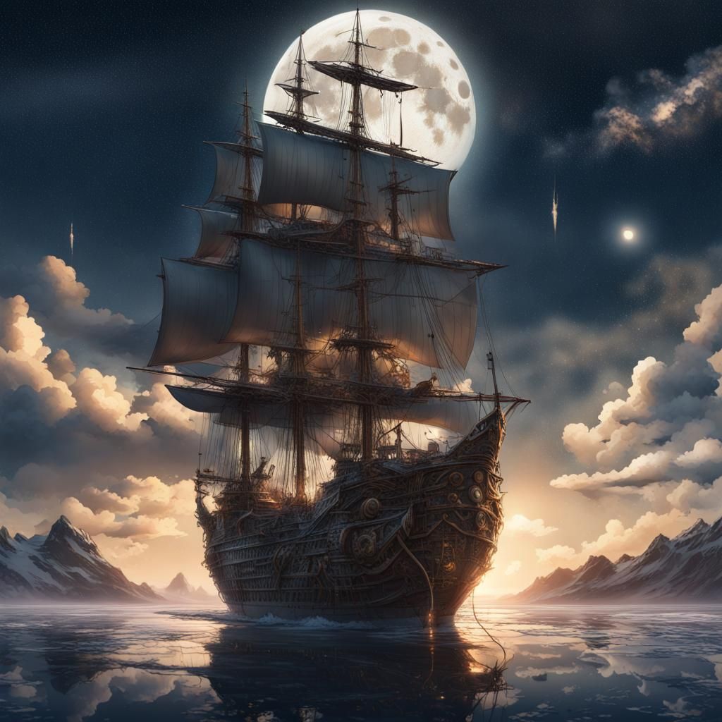 Fantastical Ship Portrait in Surreal Digital Art