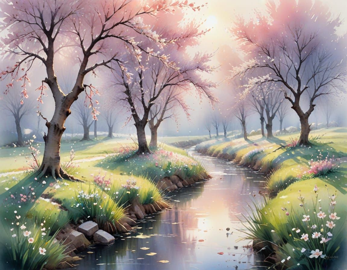 Orchard in Spring: A Watercolor Pastel Dream