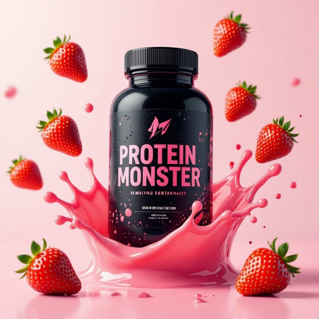 Protein Monster: Strawberry Splash in a Sleek Digital Style