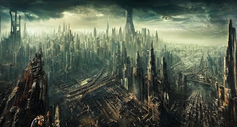 Magical Dystopian Metropolis in Biopunk Horror Style