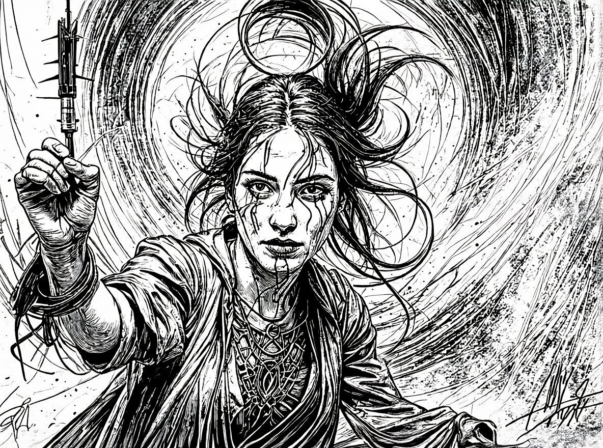 Dark Fantasy Vortex Sketch with Dramatic Lighting