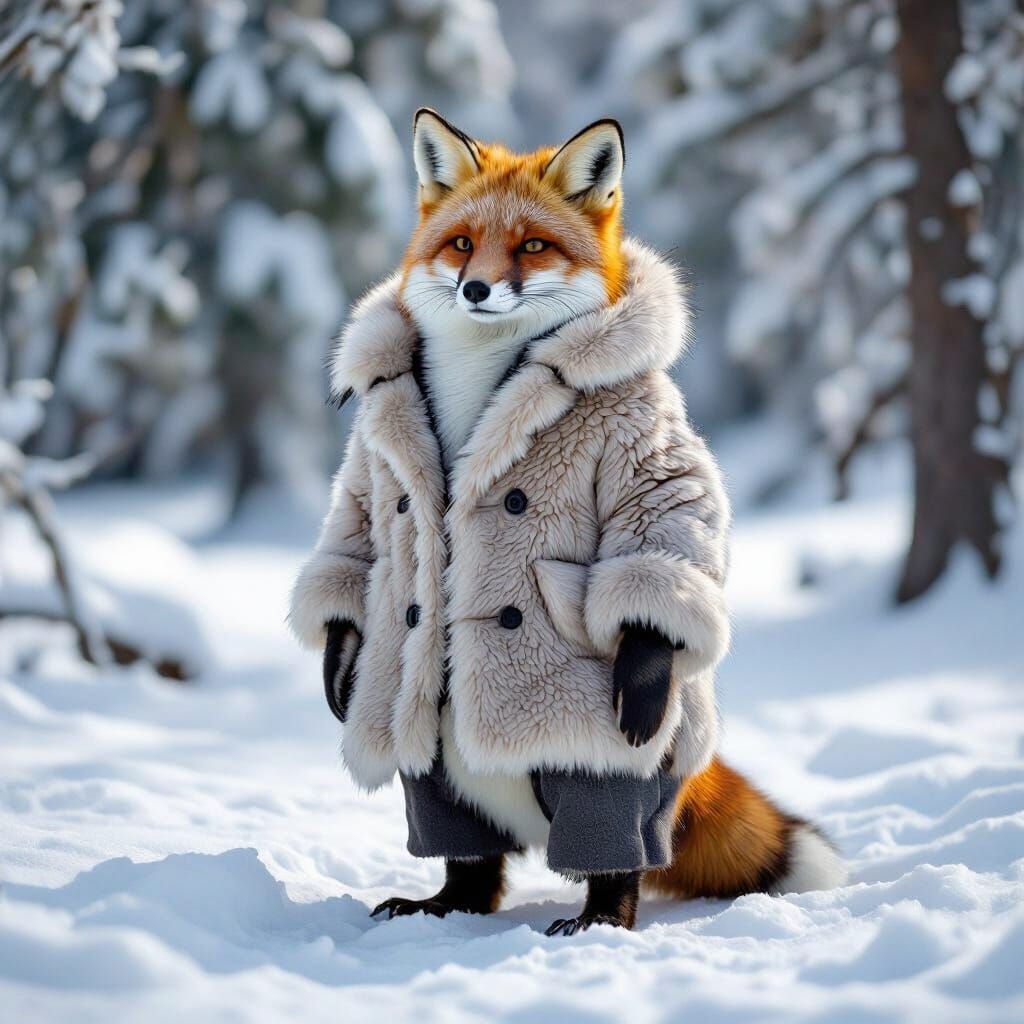 Penguin-Fox Hybrid in Snowy Forest, Wildlife Photography Sty...