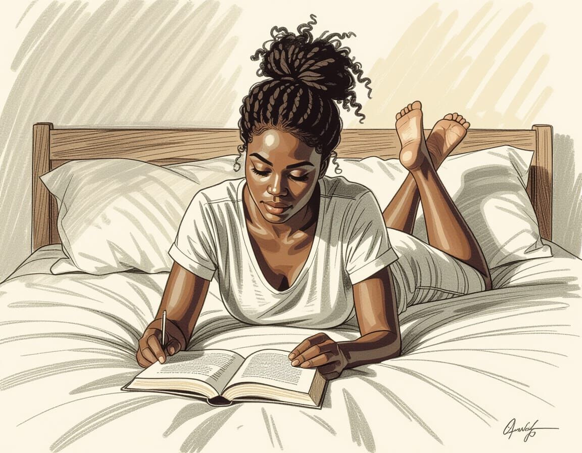 African Woman Reading: Expressive Pencil Sketch Art
