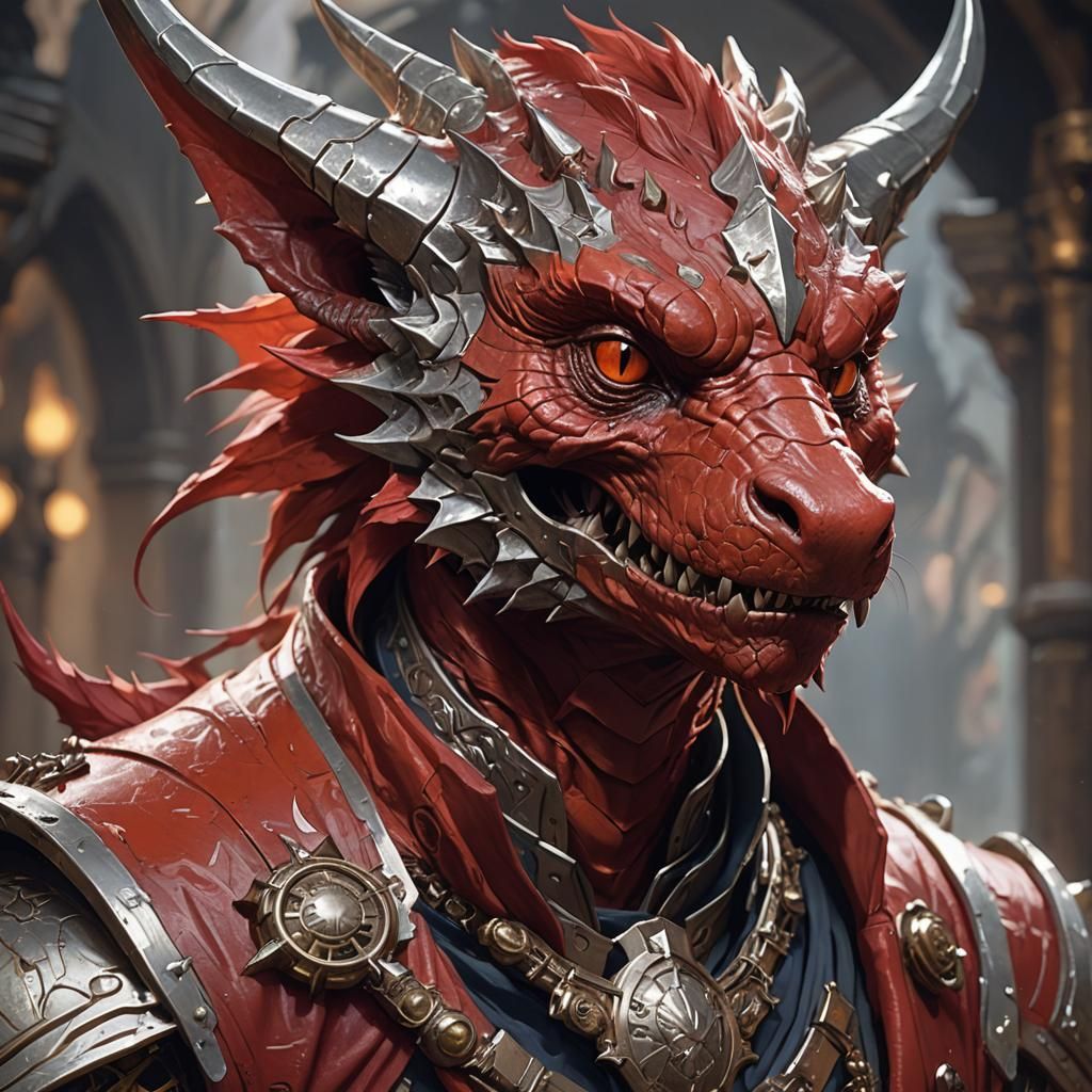 Red Kobold Portrait with Metal Jaw, Detailed Concept Art