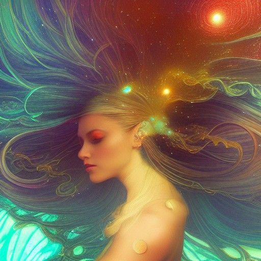 Galactic Shine: Intricate Concept Art in Mucha Style