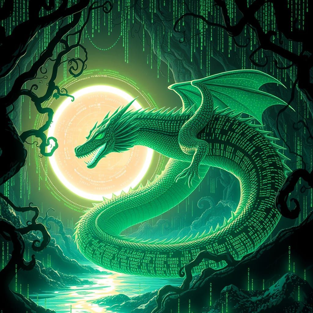 Digital Code Dragon Emerges from Binary Forest