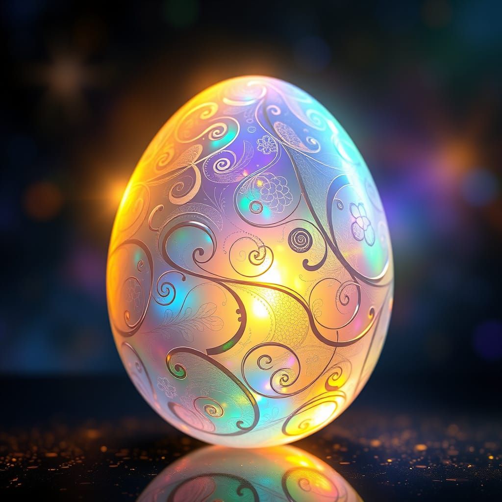 Ethereal Glass Egg in Vibrant Cosmic Aura