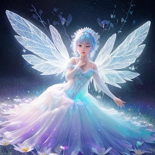 Frozen Flower with Fairy in Impressionist Style