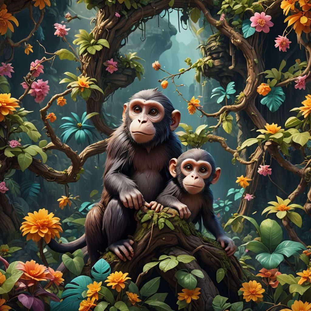 Cute Monkey in Detailed Matte Painting