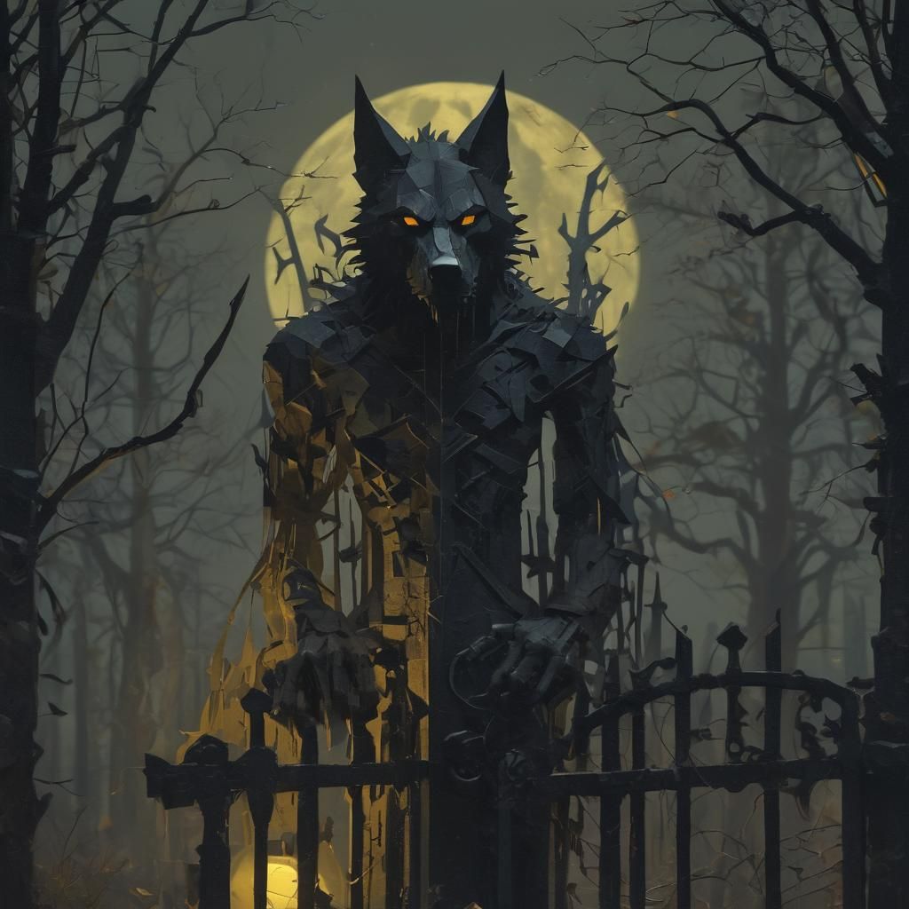 Werewolf in Ominous Forest Cubist Masterpiece