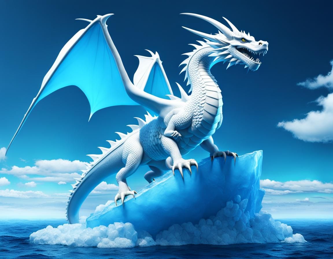 Icy Dragon on an Iceberg: 3D Digital Art
