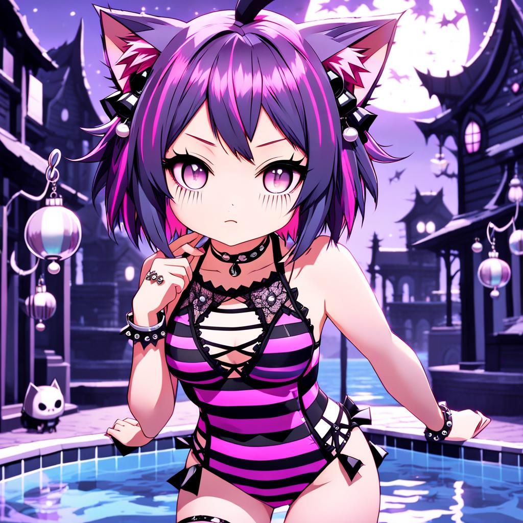 Kawaii Neko Girl in Horror Anime Style