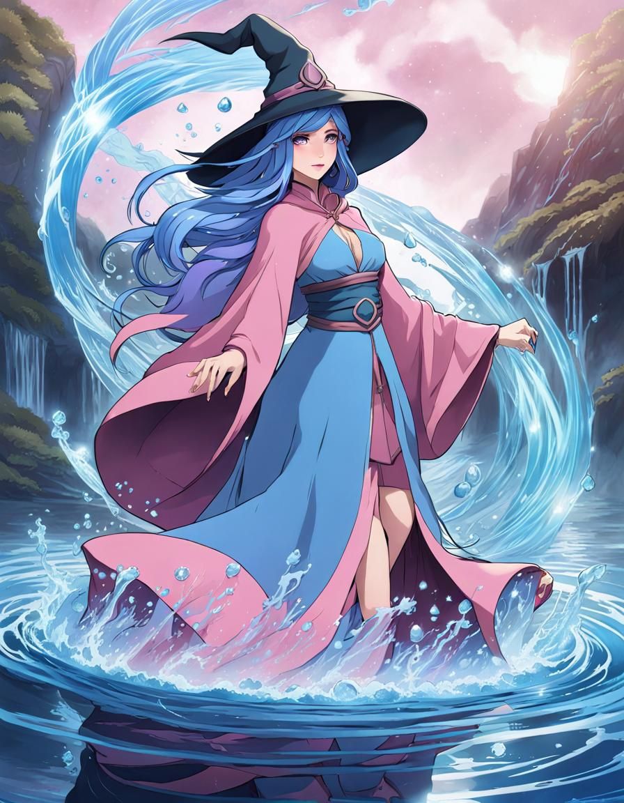 Water Witch with Glowing Tattoos in Aquatic Scene
